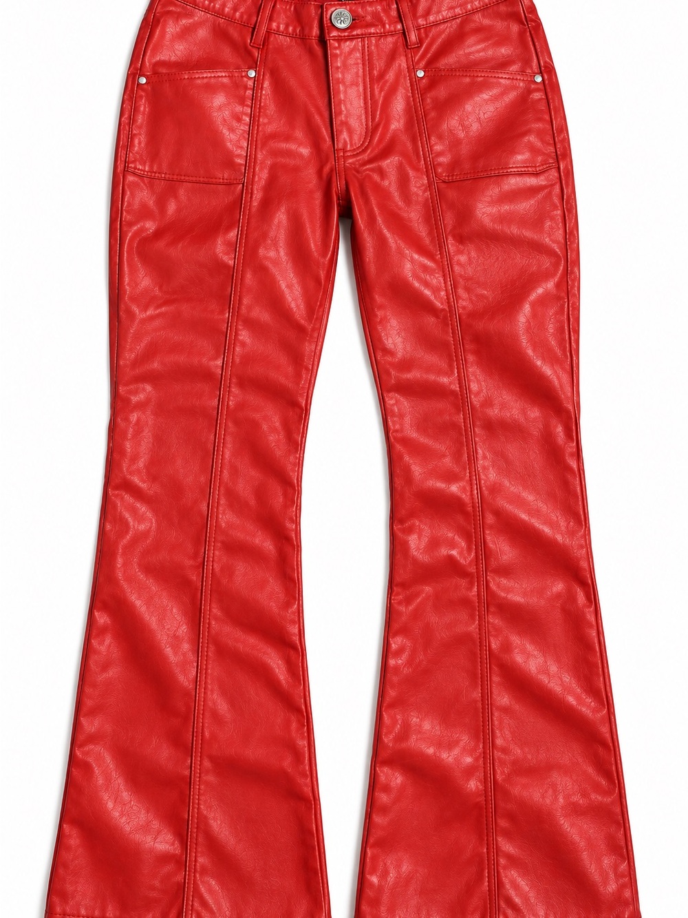 dELiA*s x Dolls Kill Red Faux Leather Flare Pants Size S Y2K Bootcut DEL213574